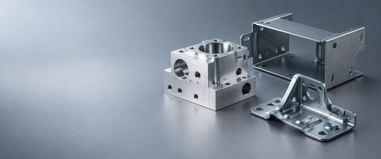 Conceptual illustration of machined, formed, and stamped metal components